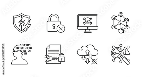 Cybersecurity icons representing protection and data safety