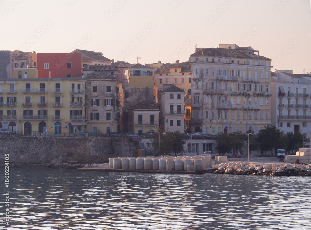 Fototapeta premium Sea view of the Kerkyra city promenade on the island of Corfu in Greece