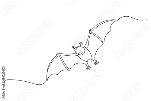 Single line art illustration of a flying bat continuous outline drawing