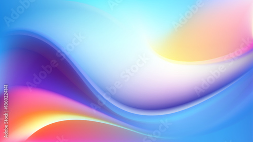 Abstract fluid iridescent wave background. Holographic blurred soft pastel bg. Smooth transitions of iridescent colors. Rainbow pearl flow. Whimsical dreamy wallpaper. Vector illustration, EPS 10.