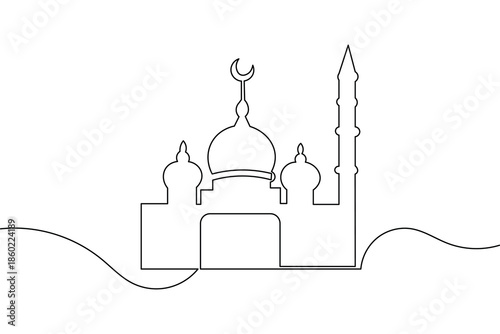 Continuous line drawing of an islamic icon minimalist design isolated