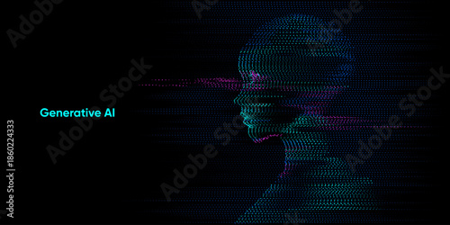 Illustration of abstract stream, AI brain concept. Artificial intelligence. Big data, technology, AI, data transfer, data flow, large language model, generative AI, LLM, NLP. NLG