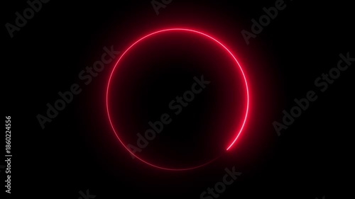 Abstract glowing red neon loading bar circle animated background 4k video. Neon line circle frame icon