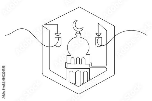Minimalist islamic continuous line drawing simple style religion outline