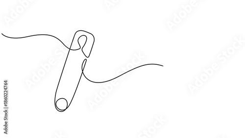 Safety Pin in continuous one line drawing one line draw design full length video, motion graphic, animation, Self drawing line animation safety pin continuous one line drawing, single line art doodle.