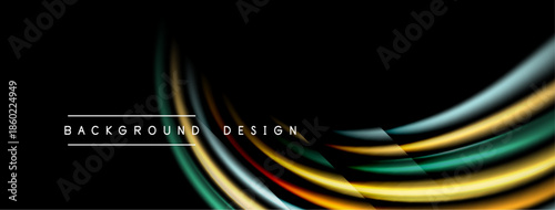 Abstract lines create dynamic curves. Colors blend, forming modern background design. Minimalist text adds subtle branding element.
