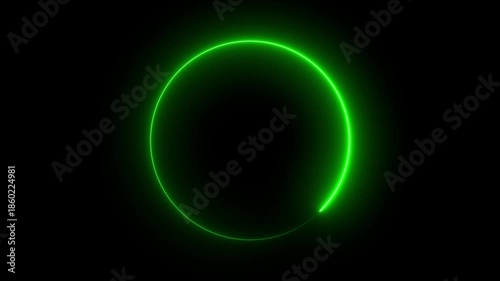Abstract glowing green neon loading bar circle animated background 4k video. Neon line circle frame icon