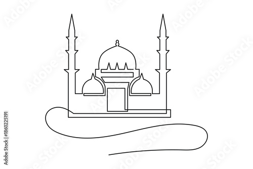 Religious symbol continuous outline drawing simple style mosque element