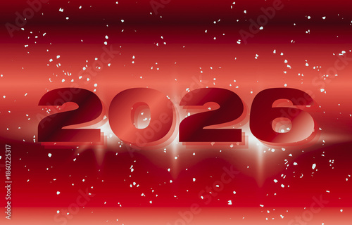 Festive red New Year 2026 background with glowing numbers and soft gradient lighting