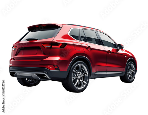 Three Quarter Rear View Red SUV Isolated on Transparent Background
