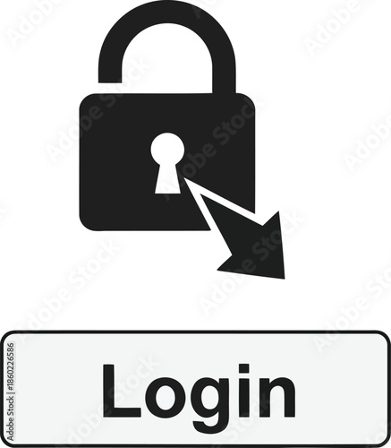 Black padlock icon with arrow pointing to keyhole and login button