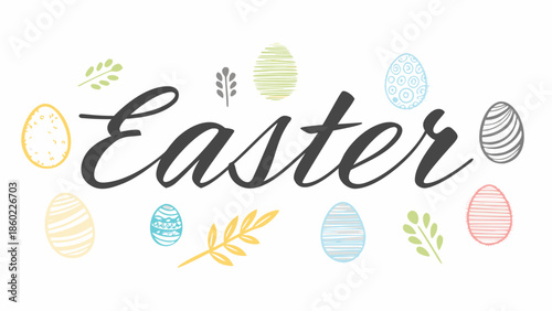 Easter celebration with colorful eggs and leaves