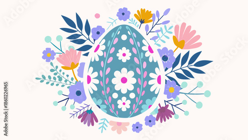 Vibrant floral Easter egg decoration with colorful flowers