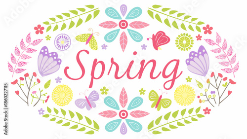 Vibrant spring wreath with colorful flowers and butterflies