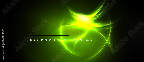 Bright green energy flows, forming abstract shapes. Center glows intensely against dark backdrop. Modern design element.