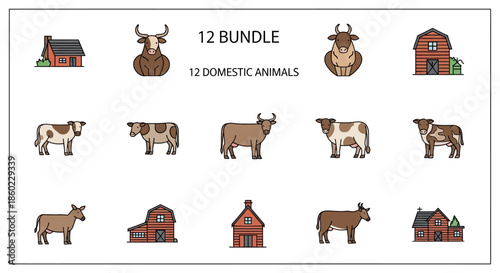 Collection of Domestic Animal Illustrations Bundle.