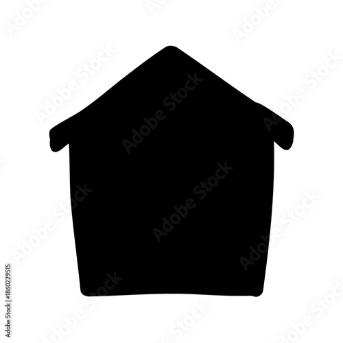 Minimalistic black silhouette of a cartoon house with no background