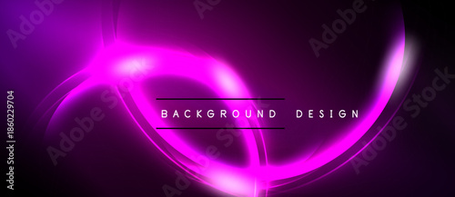 Bright purple abstract lines form dynamic shapes over black background. Text reads background design. Modern, vibrant visual.