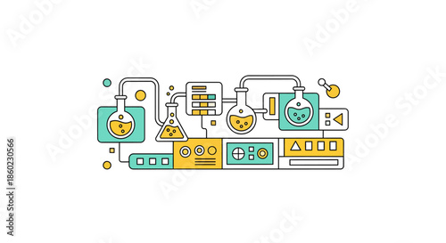 Abstract representation of a bacteriophage virus, a complex structure with geometric head and tail, in a vibrant blue and green palette