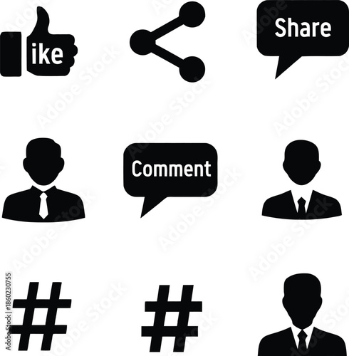 Social media icons like thumbs up share comment and user profiles