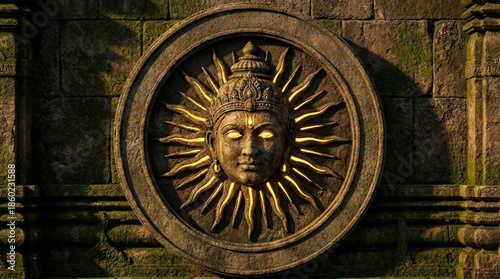 Hindu Sun God Surya Stone C...