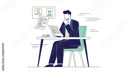 businessman analyzing online survey results on digital tablet while sitting at desk in modern