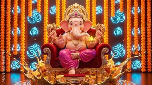 Lord Ganesha on Throne with...
