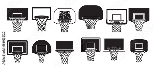 basketball hoop silhouette on white background