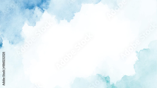 Abstract watercolor background with shades of blue and teal, creating a soft frame