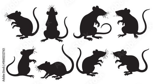 black silhouettes of mice on white background 