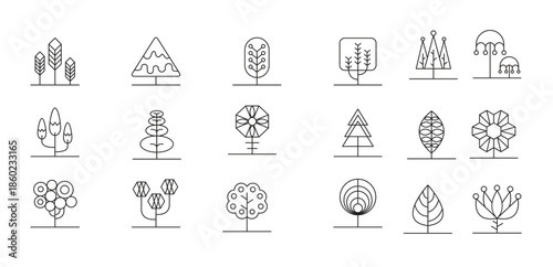 Tree icon set in thin line style