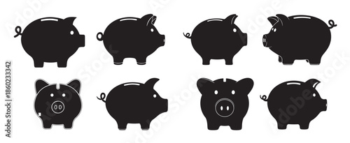 piggy bank silhouette white background 