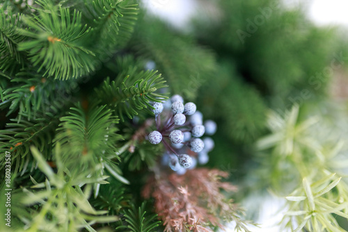 Christmas background of a Christmas tree decorated with Christmas toys.Winter holidays. New year