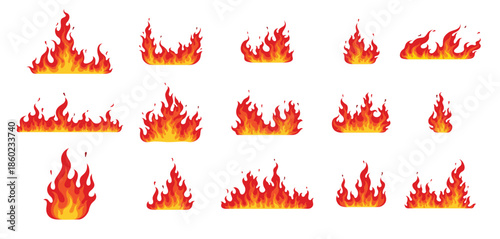 cartoon fire flames bonfire and burning firewall