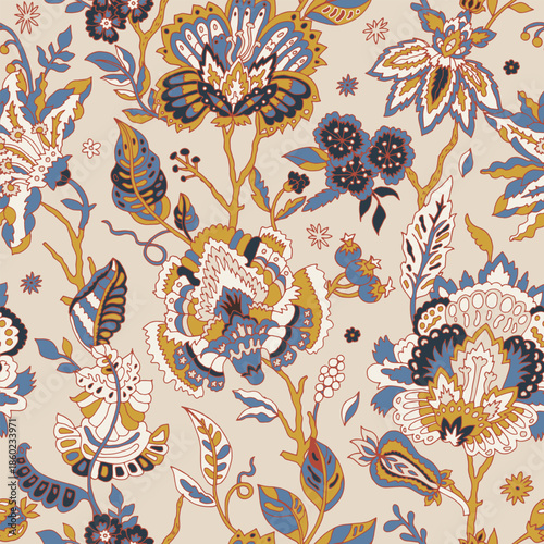 Heritage Floral Cream Blue Mustard