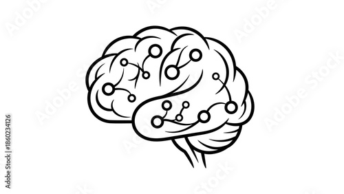 Human Brain Illustration with Circuitry Details.