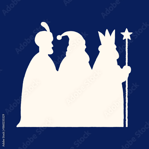 Silhouette of Los Reyes Magos. Traditional Spanish Three Kings Day. Three Wise Men. Minimal clean shape