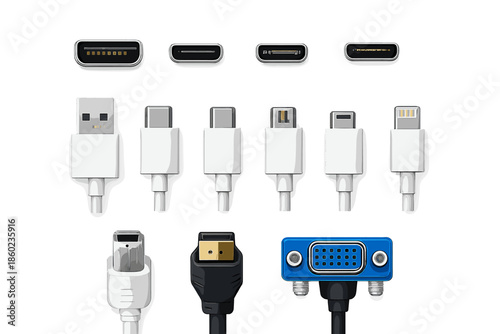 Collection of various electronic connectors and cables