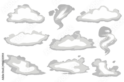 Abstract swirling smoke and clouds illustration in grayscale