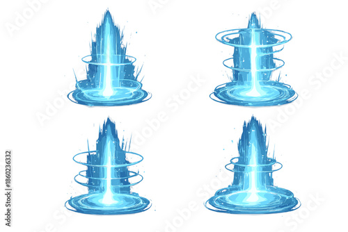 Four Blue Energy Portals with Rings