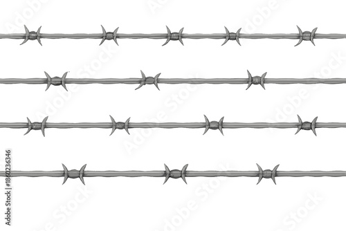 Barbed Wire Rows on Gray Background