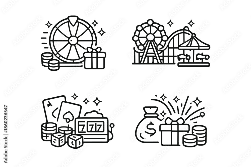 Naklejka premium Set of casino and amusement park icons