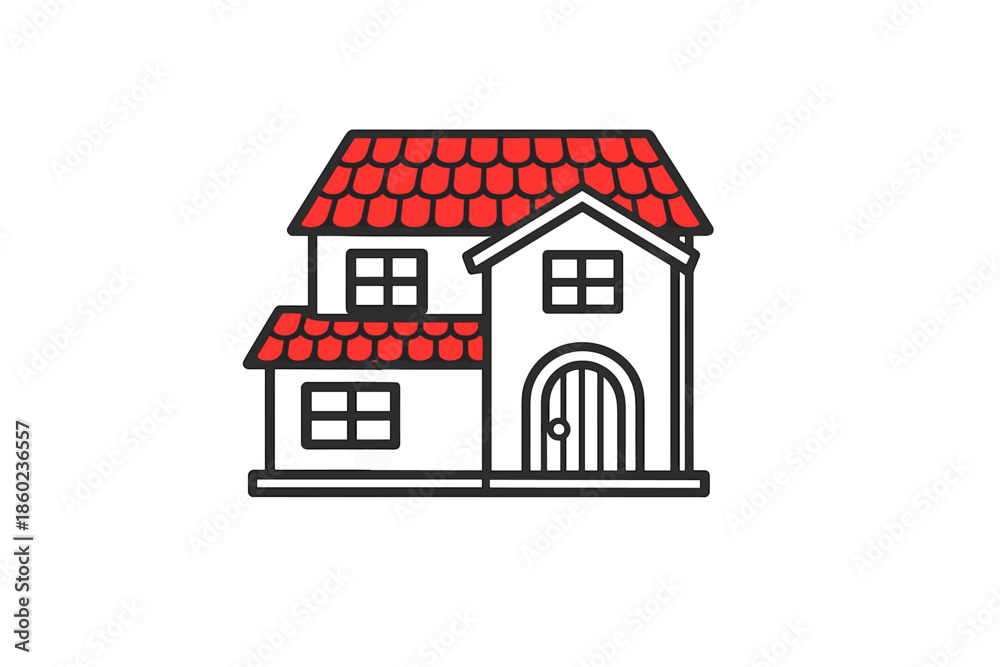 Fototapeta premium Abstract House Icon with Red Roof on Gradient Background