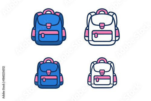 Four Backpack Icons with Neon Glow