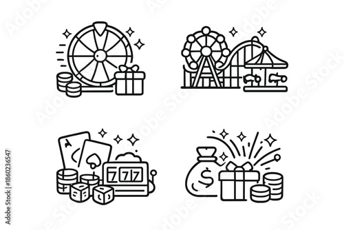 Set of casino and amusement park icons