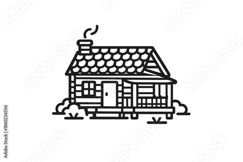 Stylized Log Cabin with Smoke from Chimney