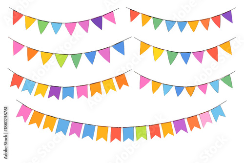 Colorful Bunting Flags Glowing Against a Gradient Background