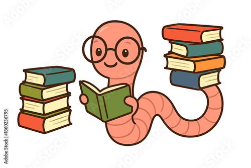 Cute Cartoon Worm Reading Books