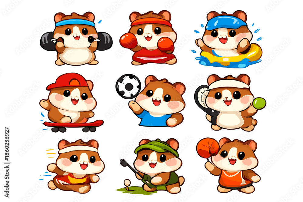 Obraz premium Cute Hamster Athletes Posing with Sports Equipment