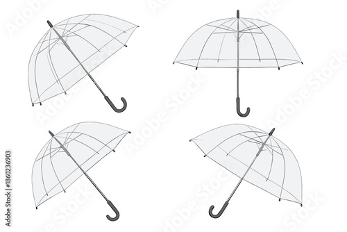 Four transparent umbrellas on a dark background